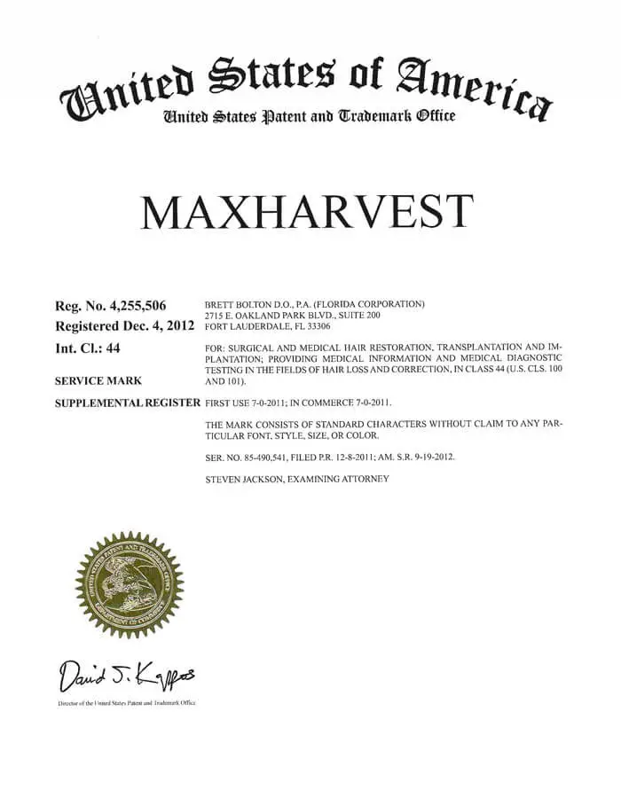 United States patent document for MaxHarvest™